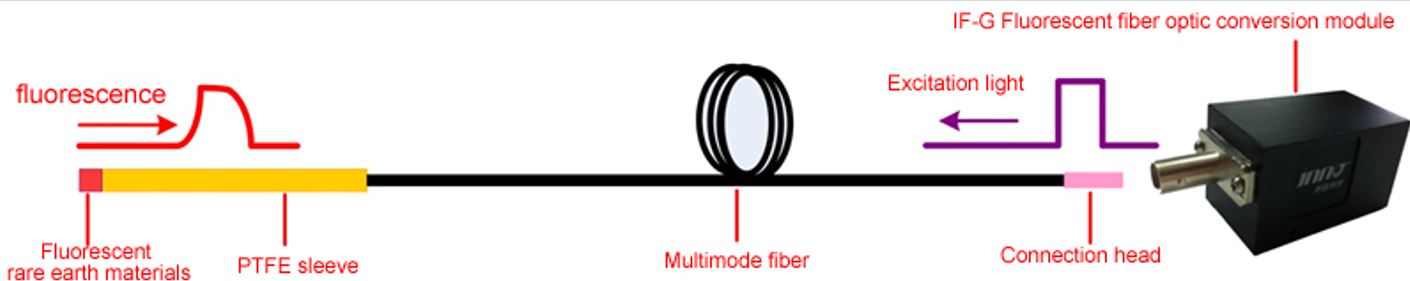 Module de conversion optique IF-G à fluorescence avec sonde, manchon PTFE, fibre multimode et tête de raccordement